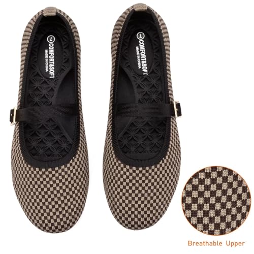 Image of Frank Mully Women's Mary Jane Flats Comfortable Dressy Ballet Flats Casual Round Toe Slip On Washable Knitted Fabric Office Work Woman Shoes