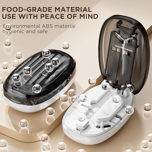 Image of Pill Cutter Splitter for Small and Tiny Pills, 1 /2 1 /4 Pill Splitter for Small Pills,Tablets in Half or Quarters, Accurate and Easy Cutting, Stainless Steel Blade, Back Storage (Transparent Black)