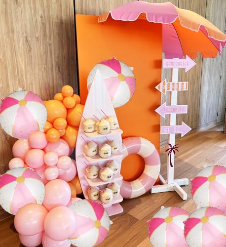 Image of Beach Ball Balloons Pink 12 Pcs 18 Inch Mylar Beach Balloon Summer Swimming Hawaiian Luau Hawaii Beachs Pool Theme Birthday Party Decor Supplies