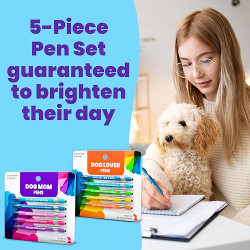 Image of rubyloo Funny Dog Mom & Dog Lover Gift Pen Set - 2 Pack of 5-Pen Sets with Black Ink Stylus Tips & Metal Barrels - Doggy Mom Gift for Women, Friends, Coworkers for Mother's Day or Birthday Present