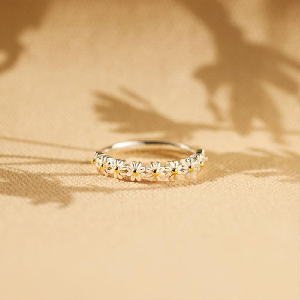 [韓国人気ジュエリー] [Jewelry Case SET] Daisy Garden Ring Korean Fashion White Daisy Flowers Rings Girls Open