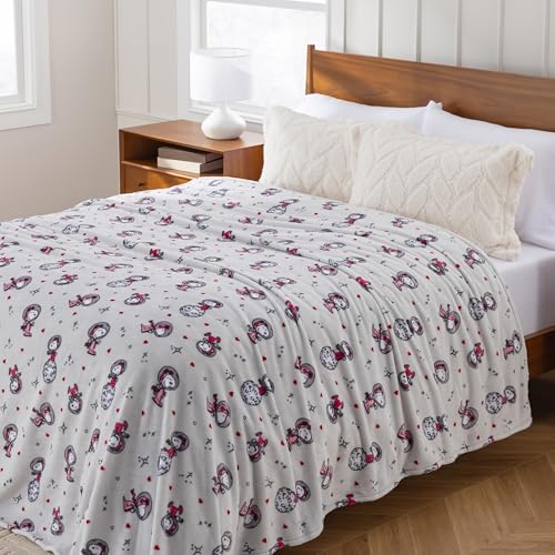 Image of Berkshire Peanuts VelvetLoft Cute Character Snoopy Plush Throw Blanket,Over the Moon for You Light Grey,Throw 55 in x 70 in (Official Peanuts Product)