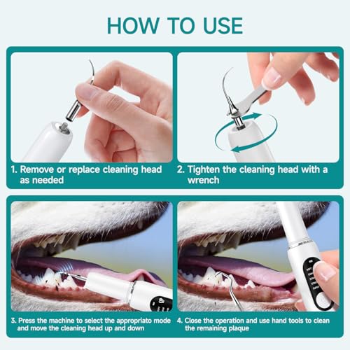 Image of Ultrasonic Dog Toothbrush - Electric Plaque & Tartar Remover Kit with 5 Modes and 2 Heads, Gentle and Safe Teeth Cleaning Tool for Dogs, Improves Pet Oral Health