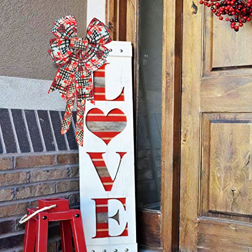 Happy Valentine's Day Wood Checkered Heart Wired Edge Ribbon Burlap Love Fabric Ribbon Ornaments For Valentine's Day Decorations Gift Wrapping Accessories For Party Decorative 2.5"X10 Yard #TOP4