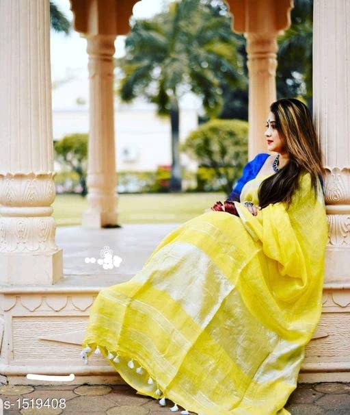 Image of STB-SILK TEXTILES BHAGALPUR Women's Bhagalpuri Linen Saree With Blouse Piece