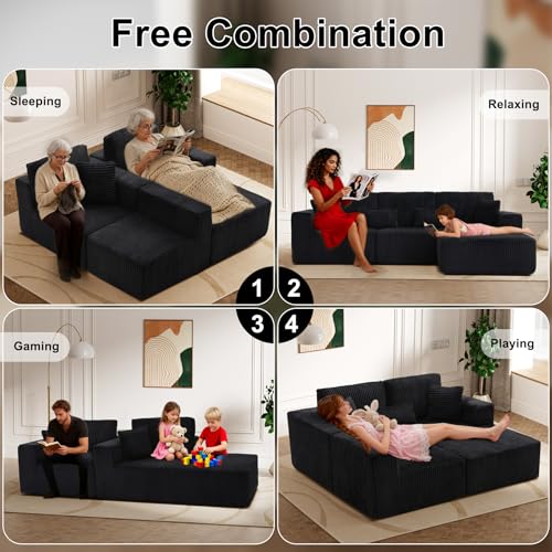 Image of 108 inch Boneless Couch for Living Room, L Shaped Modular Sectional Sofa