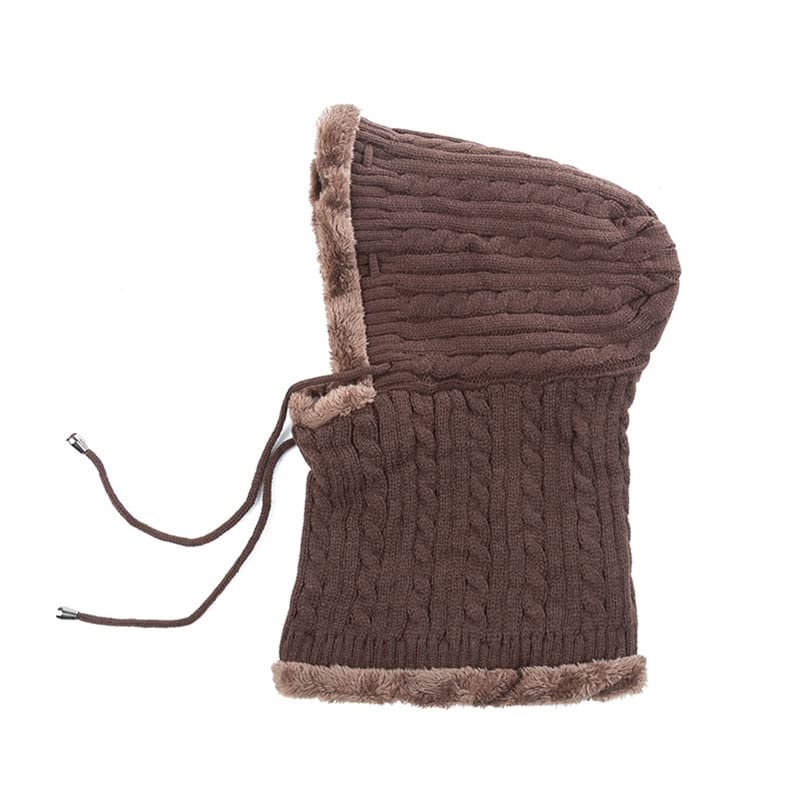 LEMITA Gorro de punto unisex de invierno con protección para el cuello y gorro para añadir sombreros cálidos forrados de piel para hombres y mujeres, café, Talla única