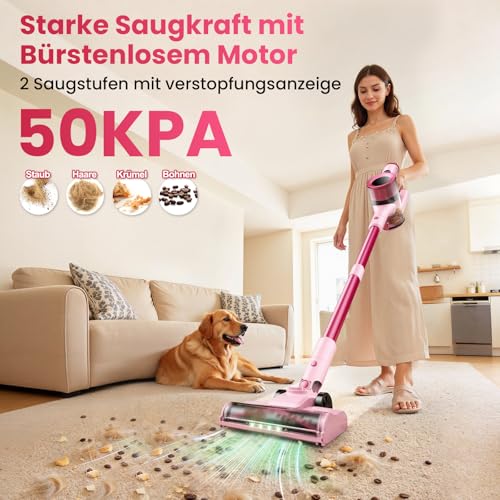 Dzaki Dzaki 50000Pa Akku Staubsauger, Staubsauger Kabellos mit Smart Display, Standfunktion, Langer Laufzeit und Anti-Verhedderungsbürste für Teppich Hartboden Tierhaare Auto - Detailansicht 2 | Tages Deals