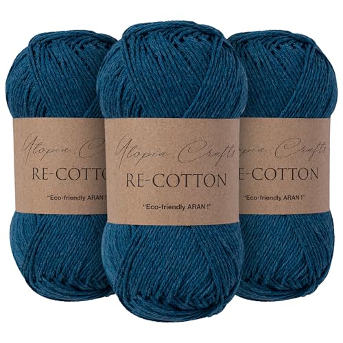 Utopia Crafts Re-Cotton - Ovillo de lana para tejer, 3 unidades, 100 g (ballena azul)