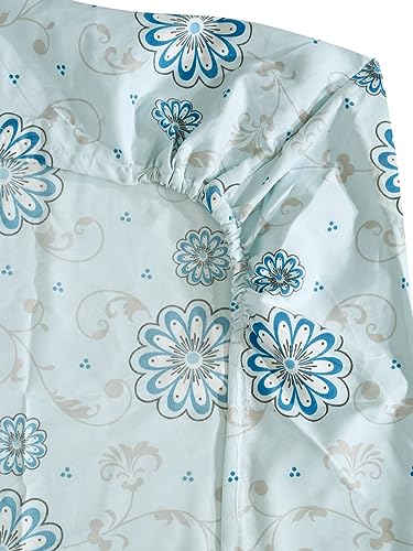 Image of Home Sizzler 144TC Daisy Dreams Light Blue Elastic Fitted Double Bedsheet with 2 King Size Pillow Covers, Fit for Mattress: 72 inchX75 inch & 72 inchX78 inch