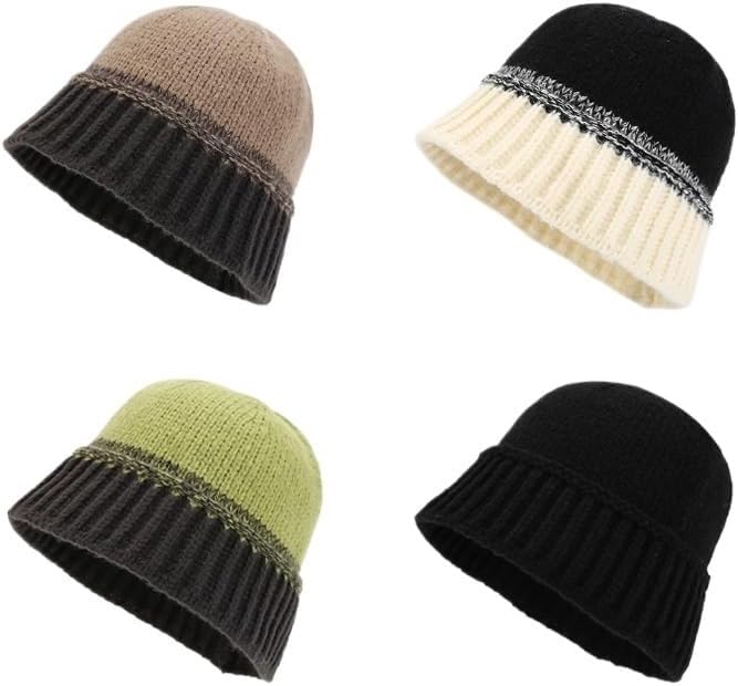 Striped Fisherman Hat Warm Polyester Knitted Basin Bucket