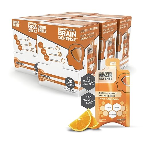 Cover Three Nootropic Brain Supplement for Athletes & Active Adults - Assist Focus, Memory, Clarity, Recovery - Trans Resveratrol, Omega 3 DHA EPA, Uridine, Alpha GPC - Orange Flavor 30 Count (6)