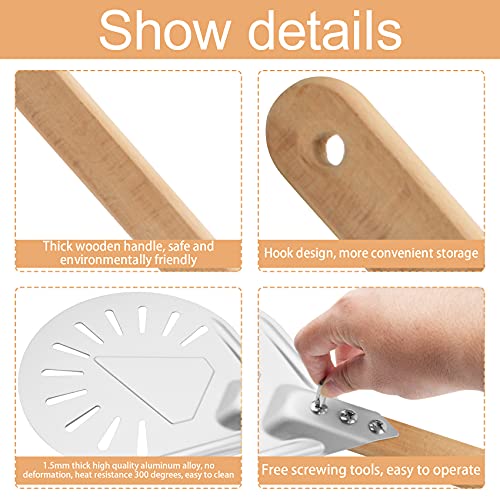 2Pcs Pizza Turning Peel and Pizza Cutter, 7 Inch Pizza Paddle Perforated Pizza Spatula with Wood Handle and 14 Inch Pizza Pie Pastry Cutter, Pizza Oven Accessories Kit for Baking, Cake and Dough