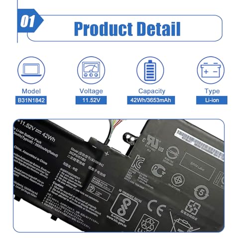 Image of B31N1842 11.52V 42Wh /3653mAh Laptop Battery Compatible with Asus VivoBook S15 S531FL S531FA K531FA S531FA-BQ028T X531FA-2S Series Notebook 0B200-03440000