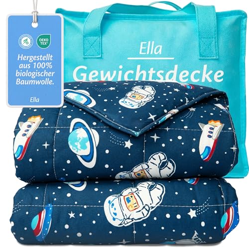 Ella Gewichtsdecke Kinder 2 4 kg 90x120 cm Therapiedecke für Stressabbau & Angstzustände Hypoallergene Glasperlen weiche & kühlende Baumwoll- Außenschicht für Kinder von 15-25 kg Space