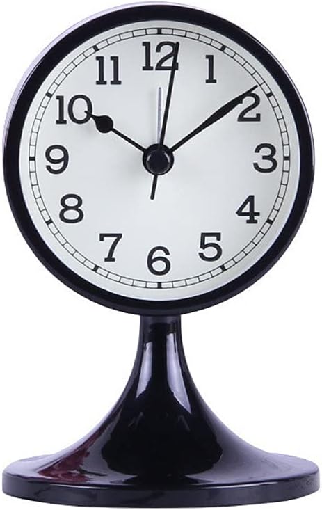 FMURY Antique Metal Mute Alarm Clock Living Room Bedroom Table Clock Retro Classic Student Watch(D)