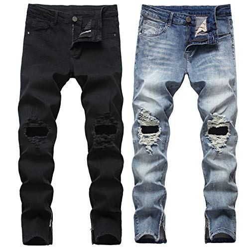 Men's Ankle Zipper Jeans Slim Fit Ripped Distressed Stretch Denim Pants Vintage Style Motorcycle Jean Trousers 6