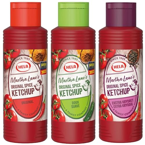 Hela Curry Ketchup Variety Pack - Original Mild Extra Spicy 300 Milliliters - German Tomato Condiments - Versatile Flavors