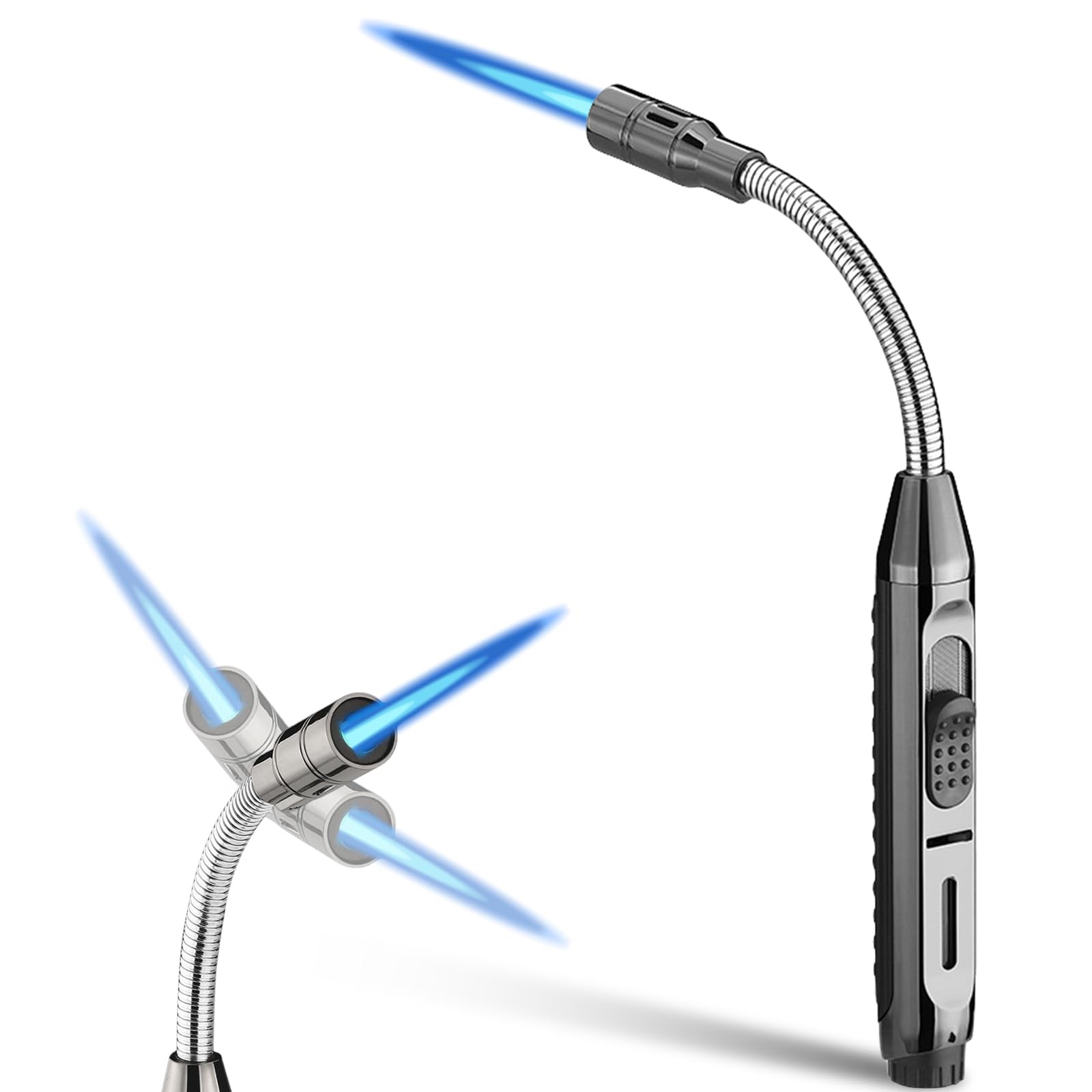 Gasaansteker met flexibele hals, 360 graden, 2 lange elektrische aanstekers voor keuken, kaarsen, barbecue, kampvuur, open haard en camping