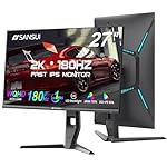 SANSUI 27 inch WQHD 180Hz Gaming Monitor 1440P-AMD FreeSync 1ms DCI-P3 93% Fast IPS Computer Monitor,Height Adjustable Vertical/Horizontal Rotating, 2×DisplayPort/HDMI 丨HDR丨Low Motion Blur 丨Speakers