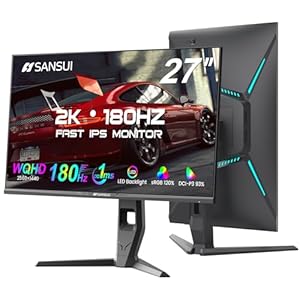 SANSUI 27 inch WQHD 180Hz Gaming Monitor 1440P-AMD FreeSync 1ms DCI-P3 93% Fast IPS Computer Monitor,Height Adjustable Vertical/Horizontal Rotating, 2×DisplayPort/HDMI 丨HDR丨Low Motion Blur 丨Speakers