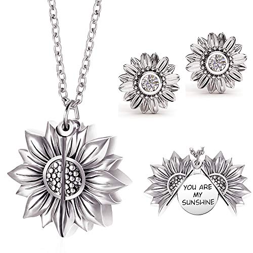 JoGoi You Are My Sunshine Halskette Sonnenblume Graviert Offenen Anhänger Halskette, Silber