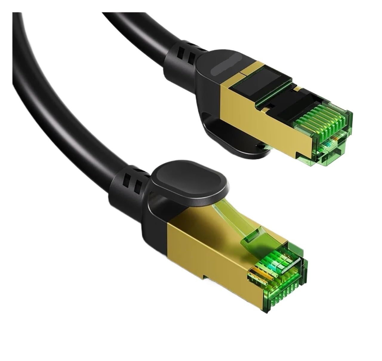 Ethernet-Kabel, Cat8-Ethernet-Kabel, 40 Gbit/s, 2000 MHz, flach, F/FTP, RJ45, Schwarz, 0,2–30 m