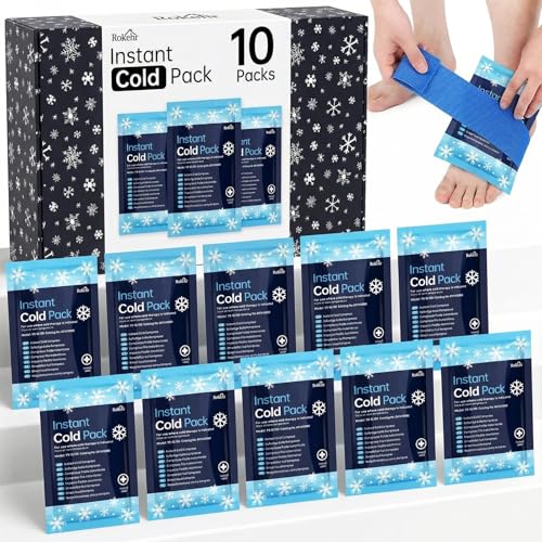 Rokehr Instant Ice Pack (6.3x 3.94) - 10 Pack Disposable Ice Packs for Sports Injuries Instant Cold Pack Cold Compress for Swelling Pain Relief Sprains Toothache Athletes & Outdoor Activities