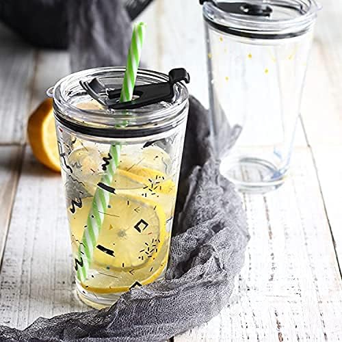 Image of Coffee Mug with Straw & Lid - Multipurpose Mason Jar Style Can Sipper for Green Tea, Milk, Juice, Smoothies & More - Reusable Drinking Cup for Home & Office (Printed Coffee Mug 470)