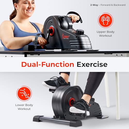 Image of Sunny Health & Fitness 2-in-1 Smart Magnetic Pedal Exerciser, Compact Indoor Under-Desk Mini Exercise Bike for Full Body Cardio Workout and Physical Therapy, Free SunnyFit Training App Connection