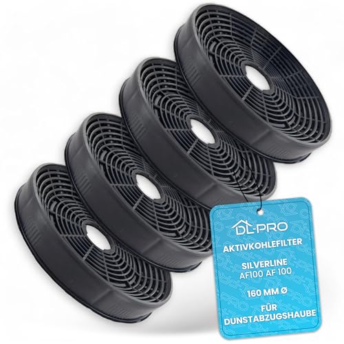 DL-pro 4 x Aktivkohlefilter 160mmØ passend für Silverline AF100 AF 100 Filter für Dunstabzugshaube Abzugshaube