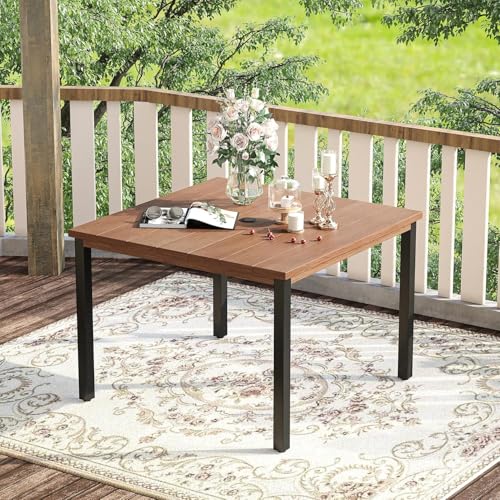 Image of VICLLAX Outdoor Dining Set for 4, 5 Pieces Patio Dining Furniture Set with Umbrella Hole- 40.2 inch Patio Table and Chairs for Balcony, Garden and Deck, Walnut Tabletop