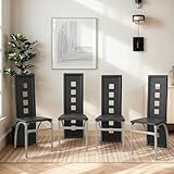 Karl home Modern Hollow Dining Chair Set of 4, Black Dining Chairs with PVC Backrest & Leather Cushion, Dining Chair for Kitchen & Dining Room, 300lbs Weight Capacity