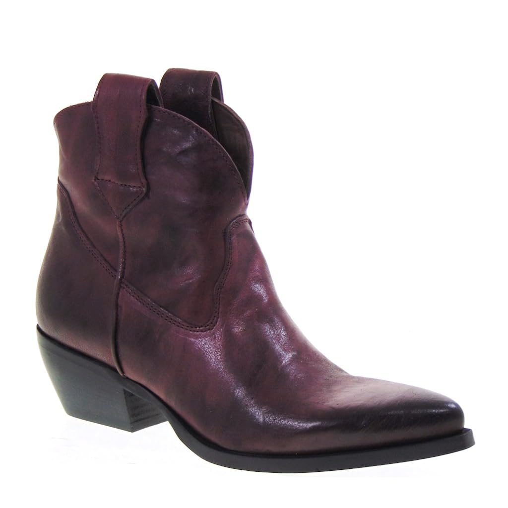 500 Texani Bassi Donna Pelle Tacco Western 4Cm Suola Gomma Gambale Caviglia