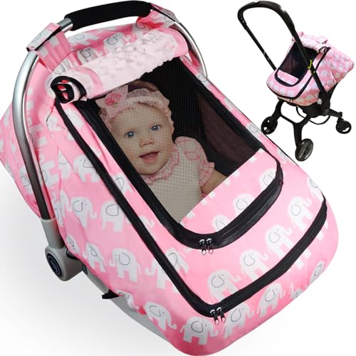 Image of Honeau Car Seat Cover Baby,Minnky Baby Car Seat Cover 4in1,Windproof Infant Car Seat Covers 2Window,Carseat Cover Boy Girl Newborn Kick-Proof,Baby Stroller CarSeat Canopy Breathable 4 Season(Elephant)