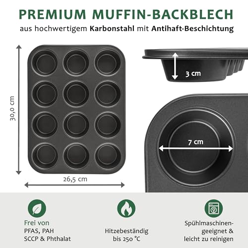 Foto von PFree Muffintray ohne Ewigkeitschemikalien, PFAS freie Muffin Backform für 12 Muffins ohne Weichmacher, Antihaftbeschichtetes Muffinblech, Cupcake Backblech, Muffinform zum Backen mit Kindern