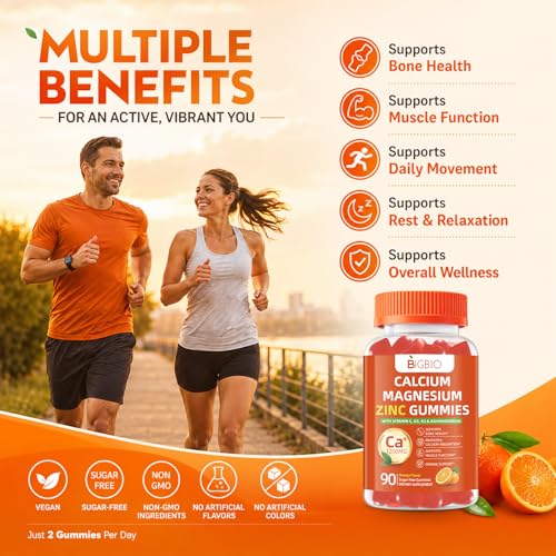 BIGBIO Adults Calcium 1200mg Gummies with Vitamin D3, K2, Magnesium & Zinc, Bone & Muscle Support, Immune & Digestive Wellness, Boron, Copper & Ashwagandha – Sugar-Free, Orange Flavor, 90 Count — view 3