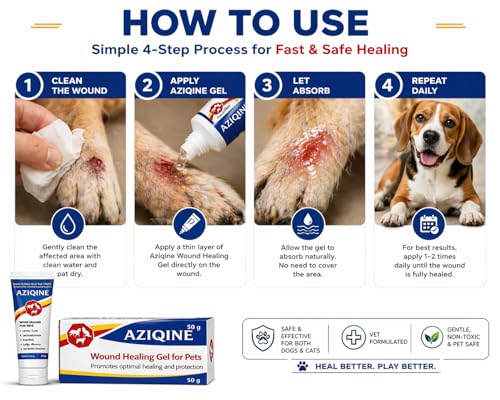 Image of Aziqine Animal Wound Healing Silver Gel 50g | Safe & Non-Toxic Wound Care for Dogs, Cats & All Pets | Hydrogel Dressing with Micro-Organism Control for Cuts, Lacerations, Acute & Chronic Wounds