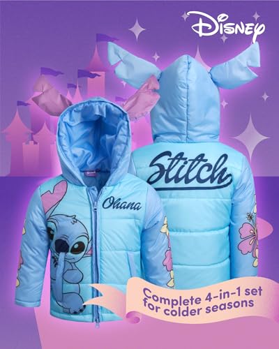Disney Lilo & Stitch Girls Puffer Jacket - Quilted Zip Up Ski Winter Jacket with Hood - Cute Graphic Jackets for Toddlers4