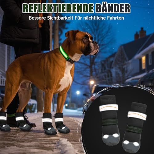 Eyein Hundeschuhe Pfotenschutz Winter, Wasserabweisend hohem Design Hundeschuhe mit verstellbarem Gummischnur und reflektierendem Klettverschluss, die vor Salz, Schnee, Sandkörner (Schwarz, Größe 4)