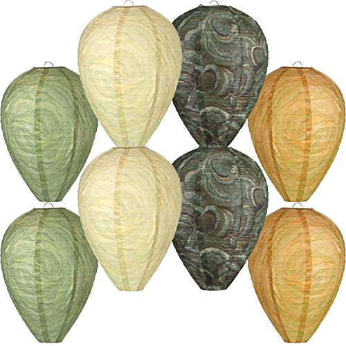 8 Pieces Wasp Nest Decoy Hanging Fake Wasp Nest Decoy Paper Wasp Deterrent Simulated Bee Hornets Nest for Home and Garden Outdoors, 4 Colors