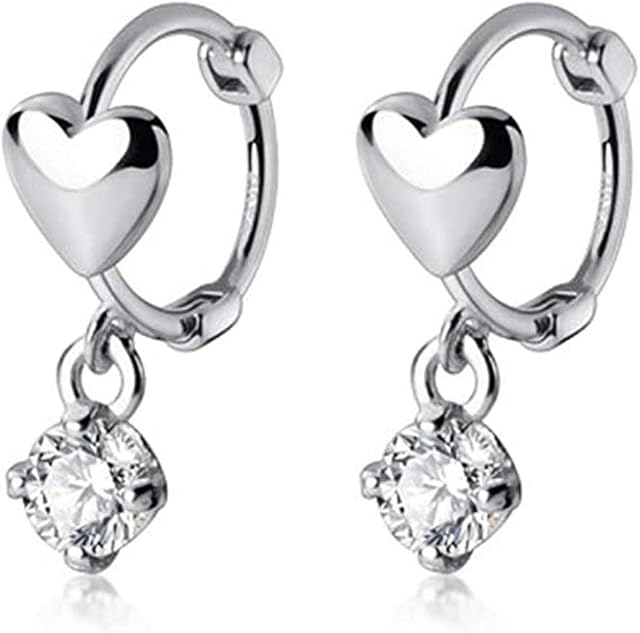 Dainty Heart Small Hoop Earrings S925 Sterling Silver for Women Girls Dangle Diamond Crystal CZ Cartilage Round Huggie Hoops Eternity Love Earring Cute Jewelry Gifts Hypoallergenic