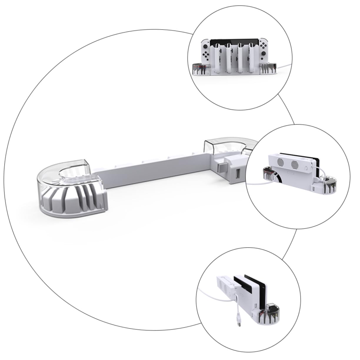 1set Base Di Ricarica Multipurpose Con Ventola Di Raffreddamento Per Switch Oled e Controller Supporto Con Spazio Per Schede Gioco Stazione Di Ricarica Dual-charging Per Giocatori