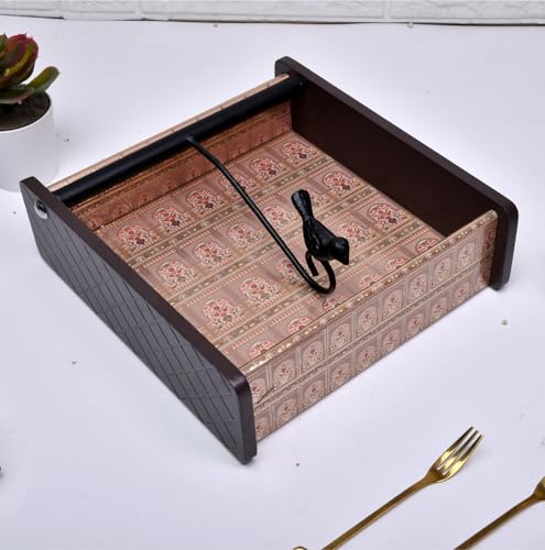 Image of Home Sparkle Napkin Storage - 1 Pack Table Napkin Holder Tray for Indoor & Outdoor Use | Kitchen, Dining, Restaurant & Home Decor (Brown-C6V48)