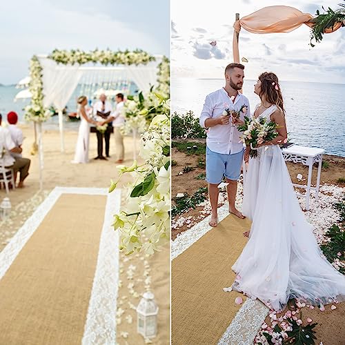 Preboun Wide Natural Burlap Wedding Aisle Runner With Lace Jute Rustic Burlap Aisle Runner For Wedding Ceremony Decorations Outdoor Beach thumb #4