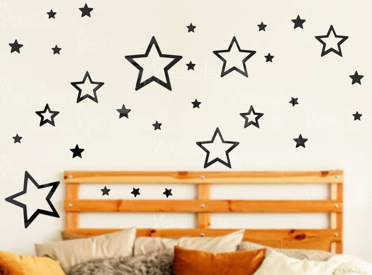 Wall1ders Stars, Mirror Stickers for Wall, Acrylic Mirror Wall Decor Sticker, Wall Mirror Stickers, Acrylic Stickers, Wall Stickers for Hall Room, Bed Room, Kitchen. (Black) (B09W9TB19G) Amazon Price History, Amazon Price Tracker