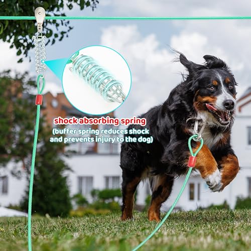100FT Dog Tie Out Cable, Heavy Duty Chew Proof Long Dog Lead Leash with 10FT & 15FT Trolley Leash - Outdoor Runner Cable for Yard, Camping Outside - Fits Small, Medium & Large Dogs - Image 4