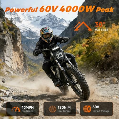 Image of High Power Electric Bike for Adults, 1500W-4000W Peak Ebike with UL Certified Battery, 20 inch Fat Tire Retro Scrambler Moped Style & Off-Road Electric Motorcycle, Full Suspension