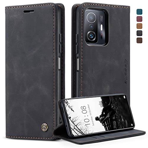Handyhülle für Xiaomi 11T Pro Hülle Klapphülle Xiaomi 11T 5G Premium Lederhülle Klappbar Flip Case Tasche Magnet Kartenfach Standfunktion Klapphülle Schutzhülle für Xiaomi 11T 5G/11T Pro Schwarz