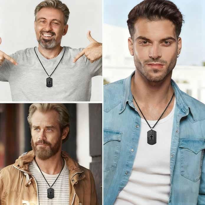 American Dog Tag Cross Necklace Bible Verse Pendant, First Communion Baptism Confirmation Religious Jewelry Gifts for Men Teen Valentines Day Gifts - Image 4